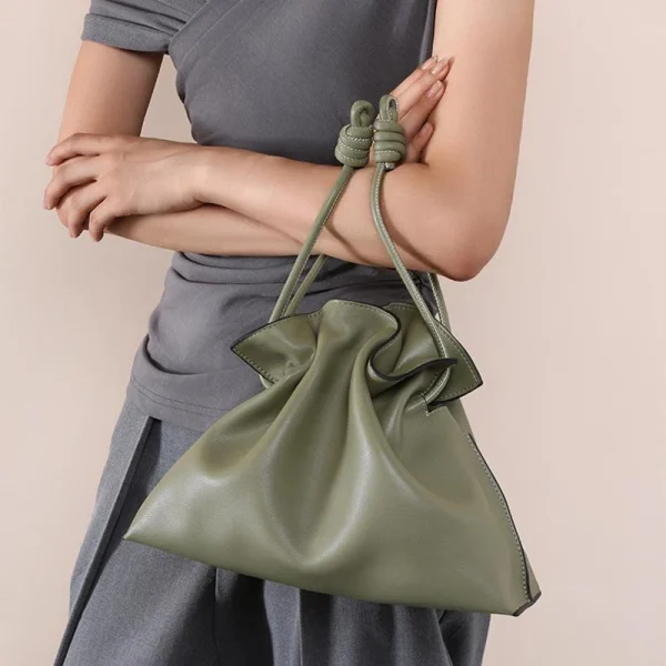 Brand Luxury Drawstring Long Shoulder Bag Crossbody Pleated Design Cowhide Lucky Bag Female Fashion Clutch Bucket Bag Roomy Bags - Image 3