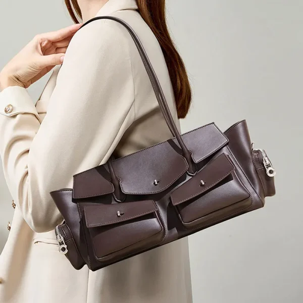 New Women's Bag Luxury Designer Genuine Leather Women Shoulder Bag Vintage Multi-Pocket Storage Cowhide Handbags