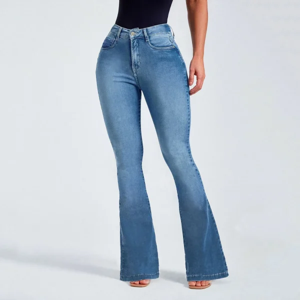 Vintage Flare Bottoms Jeans High Waist Women Skinny Boot Casual Mid Waist Pants Trousers Pockets Classic Denim Jeans Flare Pants - Image 3