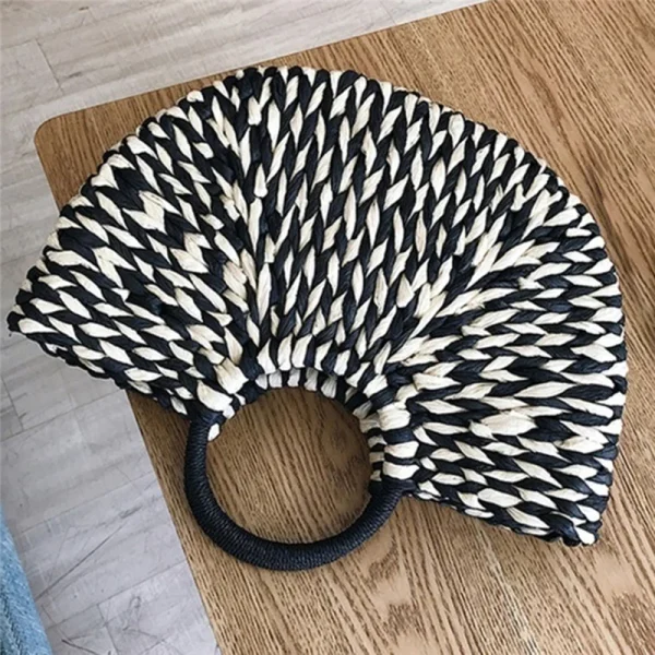 Women Handbag Rattan Wicker Straw Woven Half-round Bag Large Capacity Female Casual Travel Tote Fashion Bolsos - Image 3