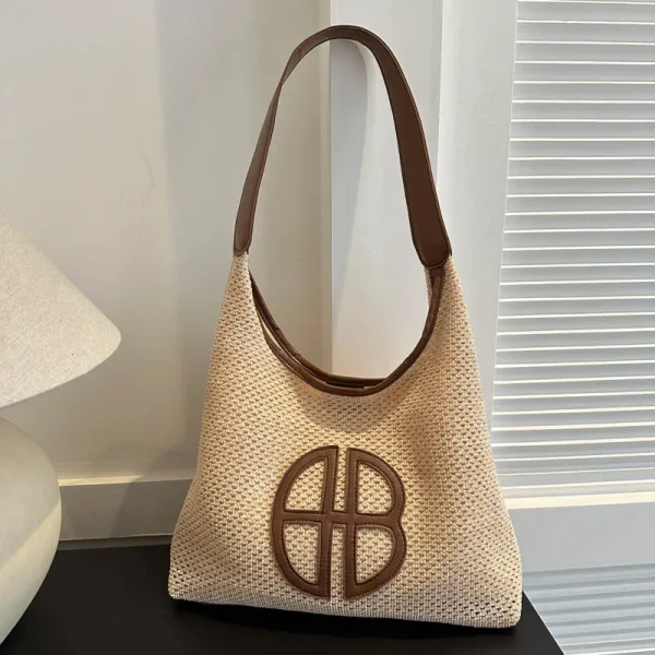 Fashion Trend Retro Straw Bag Large Capacity Woven Beach Women's Shoulder Bags Casual Handbags Underarm Daily Shopping Bag Totes - Image 3