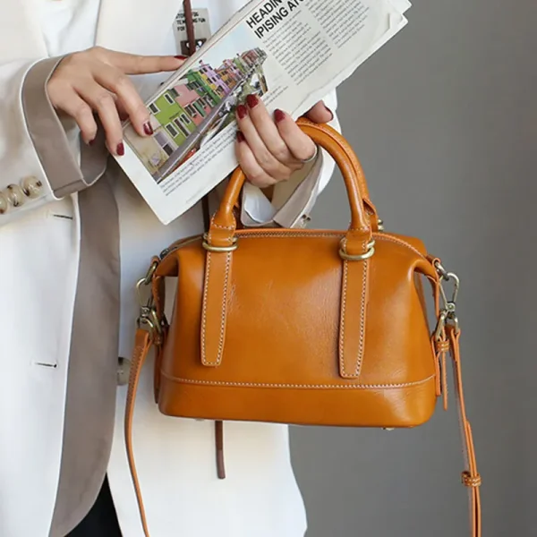 Genuine Leather Women's Bag Vintage Luxury Designer Boston Shoulder Bag Cowhide Women Handbags Female Crossbody Bags 5101 - Image 5