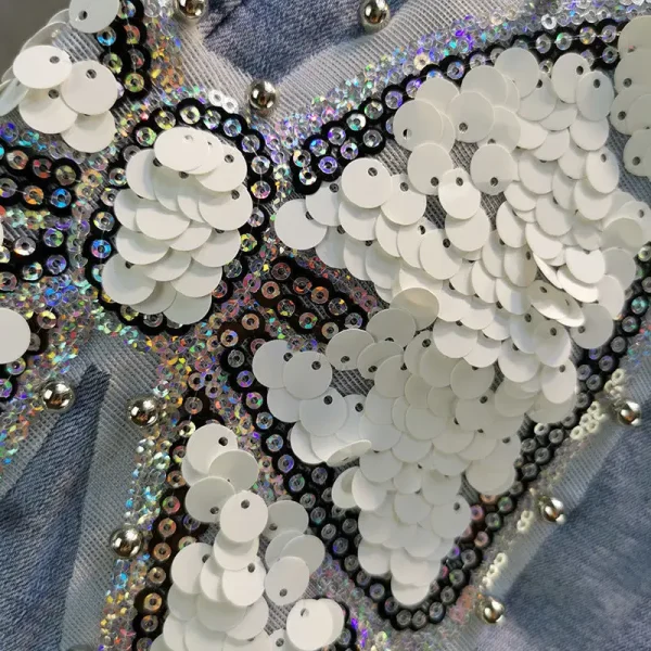 Sequin Denim Shorts Ladies 2025 Summer Short Jeans Women's High Waist Straight Casual BurrsShort Pants - Image 6