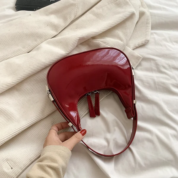 Half Moon Bag Vintage PU Leather Small Handbag Luxury Brands Women Shoulder Bags Retro Red Ladies Armpit Purses Girls Mini Totes - Image 2