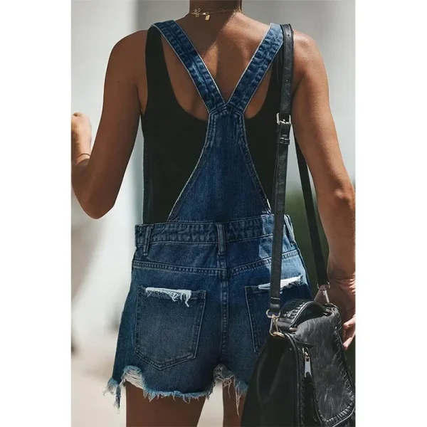 Spliced Ripped Overalls Women Jean Rompers Denim Shorts Distressed One Piece Backless Sexy Washed Jeans Casual Vintage Hole - Image 4