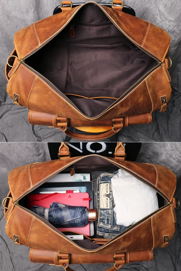 MUNUKI Vintage Crazy Horse Genuine Leather Travel bag Large Luggage bag men Leather duffle bag Large Weekend Bag Tote Big - Image 6