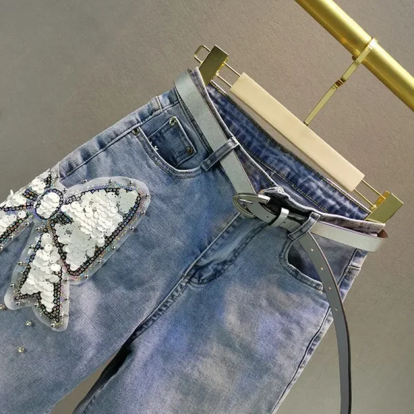 Sequin Denim Shorts Ladies 2025 Summer Short Jeans Women's High Waist Straight Casual BurrsShort Pants - Image 5