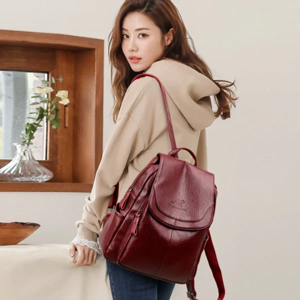 Ladies Bookbag Rucksack Women Large Capacity Backpack Purses High Quality PU Leather Female Vintage School Bags Travel Bagpack - Image 4