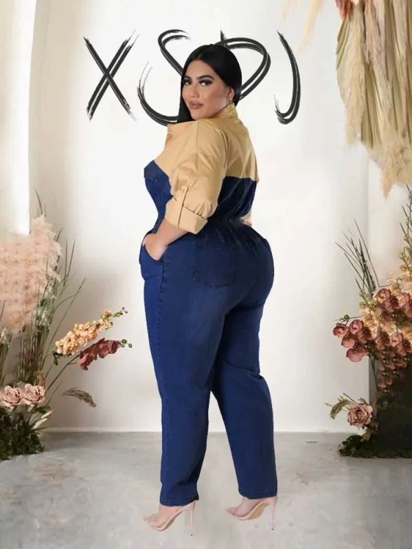 Casual Elegant Womens Jumpsuits with Jeans Autumn Winter Long Sleeve One Piece Outifts Cotton and Denim Jumpsuit Plus Size Lady - Image 2