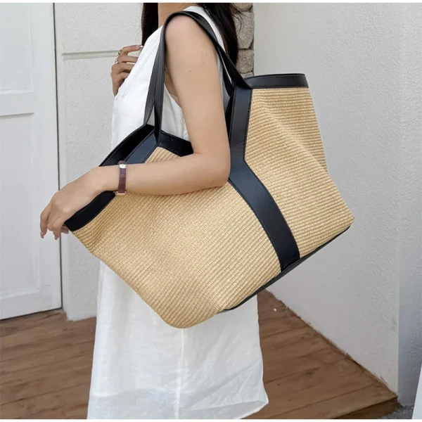 Brand Luxury Designer New Y-shaped Straw Tote Bag Large Capacity Shopping Bag Beach Bag Shoulder Underarm Bag Woven Women's Bag - Image 3