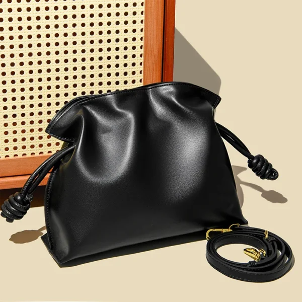 Brand Luxury Drawstring Long Shoulder Bag Crossbody Pleated Design Cowhide Lucky Bag Female Fashion Clutch Bucket Bag Roomy Bags - Image 2