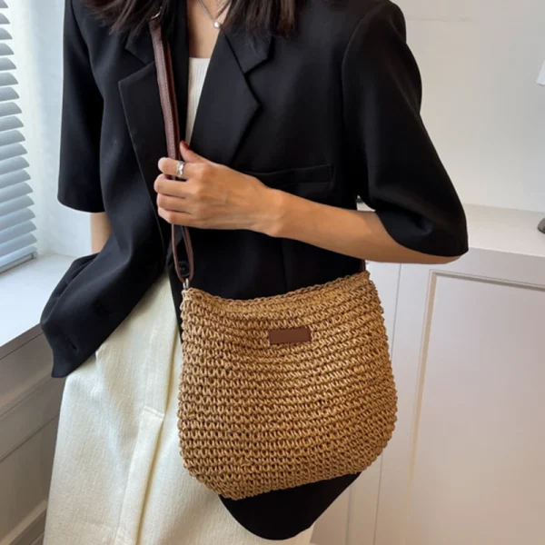 Woven Summer Fashion Straw Bag Beach Holiday Crossbody Bag Shopping Large Capacity Shoulder Handbag Messenger Ladies Women - Image 2