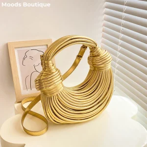 MOODS Luxury Evening Purses For Women Golden Noodle Knot Design Dinner Party Clutch Bag 2025 Luxury Designer Purses And Handbags