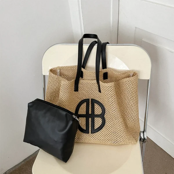 Straw Hollow Out Knitting Tote Bag Large Capacity Handmade Shoulder Handbag Women 2025 Designer Casual Beach Bag Ethnic Style - Image 6
