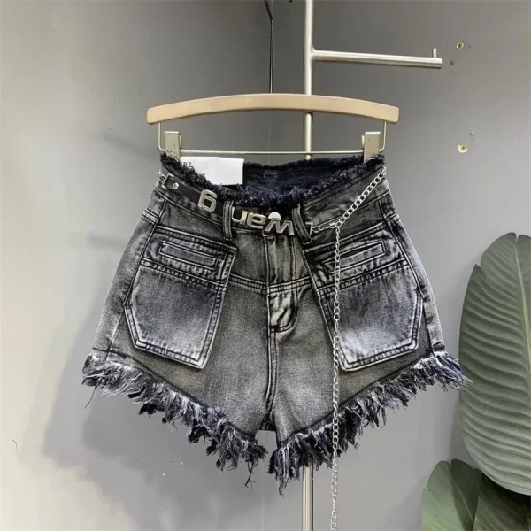 American New Vintage Washing Makes Old Niche Design With Raw Edge Jeans Female Summer High Waist And Slim Hot Pants Short Pants - Image 2