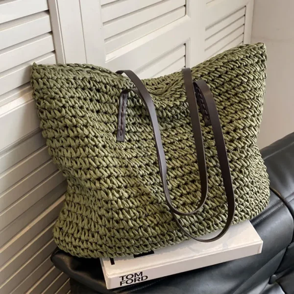 Straw Woven Tote Bags Casual Large Luxury Design Capacity Handbag Beach Shoulder Simple Women's Bag Style Shopping Summer bolsos - Image 5