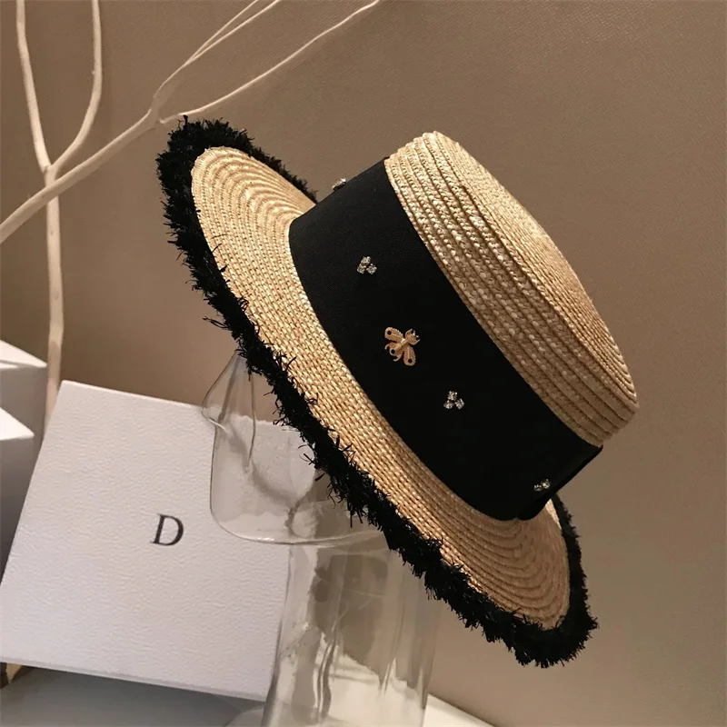 Summer Straw Hat 2025 New Flat Top French Straw Hat Elegant Women's Outdoor Vacation Sun Hat Summer Hat 모자 gorras beach - Image 3