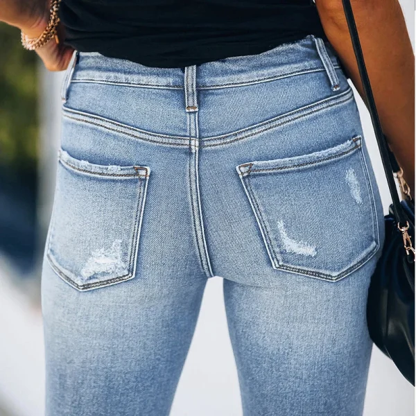 Ripped Hole Jeans Height Waist Elastic Women's Denim Pants Simple Casual Commuting Pencil Pants Fashion Streetwear Spring Summer - Image 5