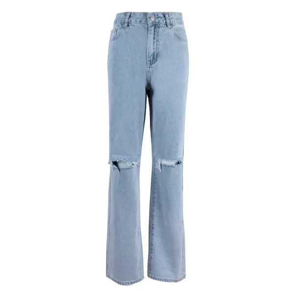 Women Jeans Washing Y2k Denim Straight Mom Pants Ankle Length High Waist Zipper Holes Pockets Loose Streetwear Casual Work - Image 4