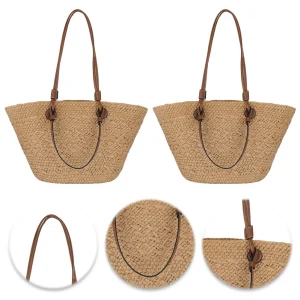 Women Woven Tote Bag Simple Woven Handbag Large Capacity Stylish Weaving Bag Tote Clutch Bags Chic Hobo Bag for Party Vacation