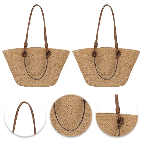 Women Woven Tote Bag Simple Woven Handbag Large Capacity Stylish Weaving Bag Tote Clutch Bags Chic Hobo Bag for Party Vacation