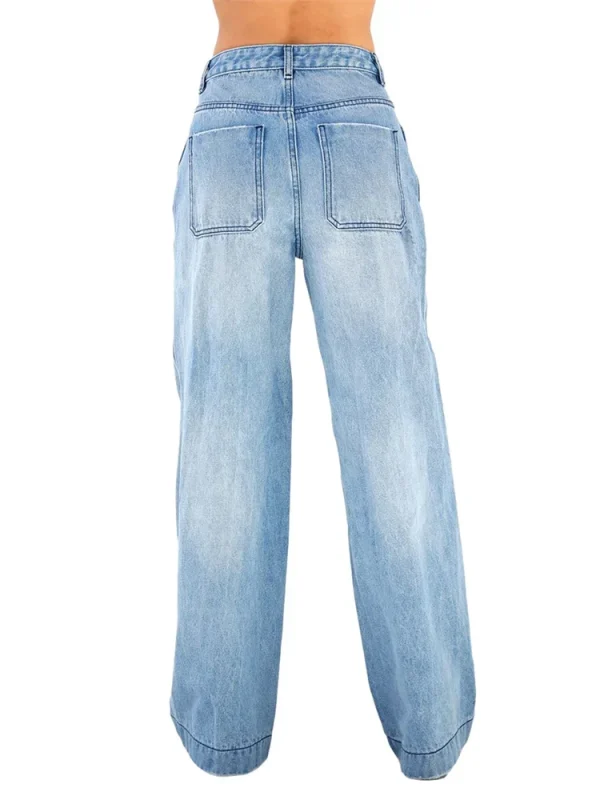 Women Jeans High Waist Wide Leg Pants with Pockets Fashion Casual Long Trousers - Image 4