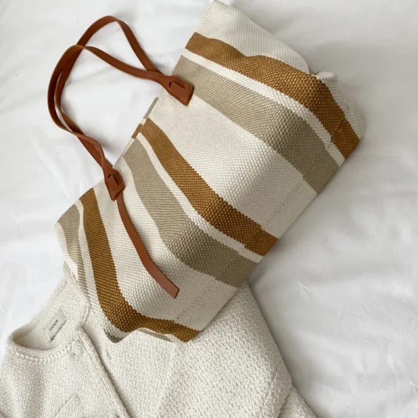 Raffia Summer Bags for Woman 2025 Stripe Designer Shoulder Crossbody Shopper Storage Bag Women Casual Canvas Handbag Tote Bag - Image 3