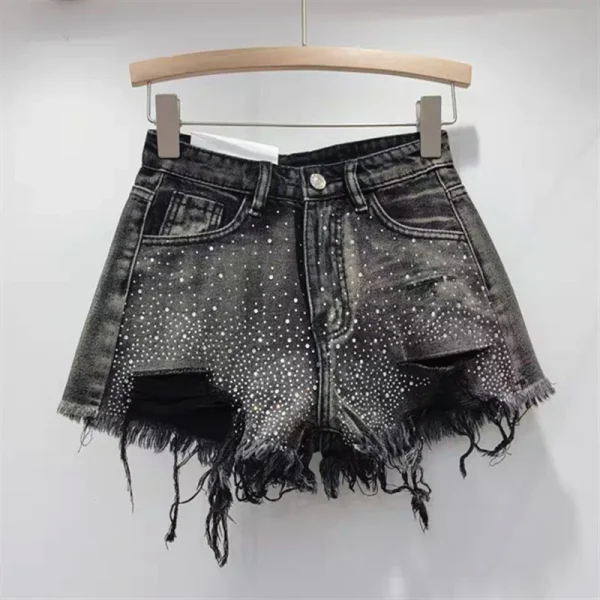 Shorts Denim Pant Women Jeans Short Pants Hot Drilling High Waist Straight Trousers Y2k Streetwear Splice Slim Fit Summer Party