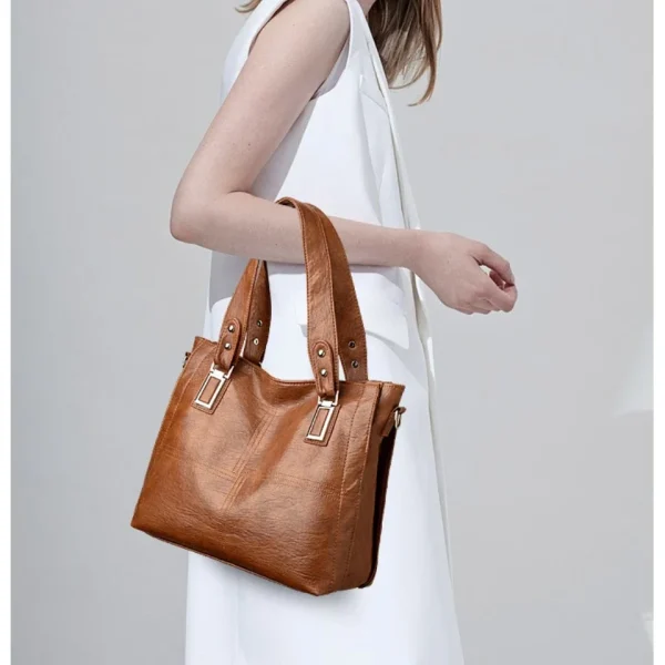 Luxury Famous Brand Women's Soft Leather Handbag Large Capacity Tote Bag Women's Shoulder Crossbody Bags - Image 3