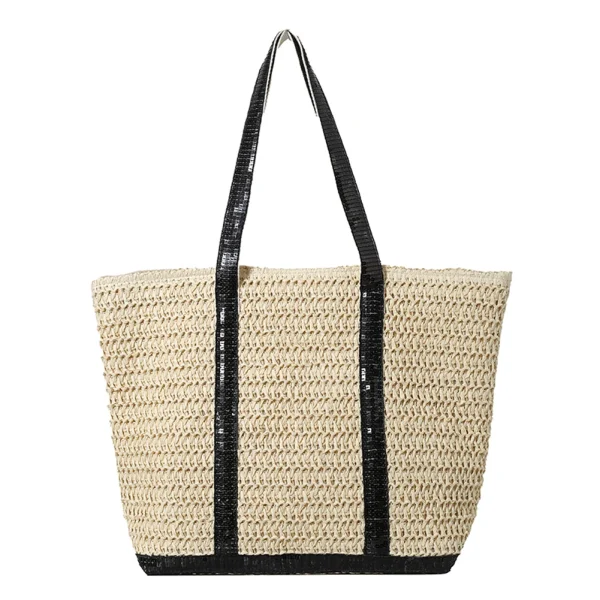 Women Boho Shoulder Bag Large Capacity Sequins Crochet Beach Handbag Contrast Color Minimalist Tote Bag Ladies Summer Daily Bag - Image 2