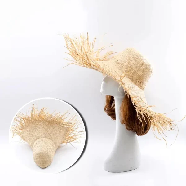 New Band Handmade Women Straw Sun Hats Large Wide Brim Gilrs High Quality Natural Raffia Panama Beach Straw Sun Caps For Holiday - Image 6