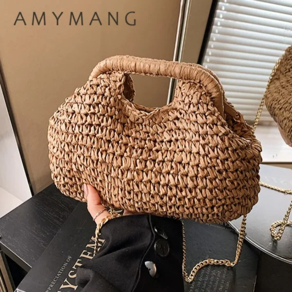 Retro Woven Clutch Bags for Women 2025 Straw Shell Chain Handbag Messenger Bag Ladies Holiday Beach Eco-friendly Crossbody Bag