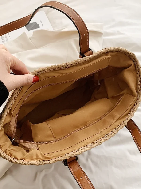 2025 Summer Handwoven Straw Beach Tote Bags for Women Vintage Hollow Out Handbag Basket Rattan Vacation Shoulder Bag - Image 6