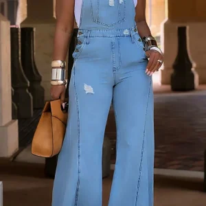 Streetwear Button Jean Jumpsuits for Women Clothing Adjustable Strap Wide leg Pants Denim Rompers One Piece Overalls Plus Size