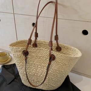 Colorful Straw Woven Beach Bag Large Capacity Underarm Basket Bag Seaside Holiday Woven Bag Spacious Women Shopper Tote Handbag