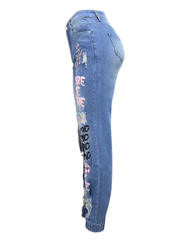 Benuynffy Streetwear Hip Hop Letter Print Ripped Jeans Women Fashion Y2K Harajuku Mid Waisted Casual Pencil Pants Spring New - Image 5