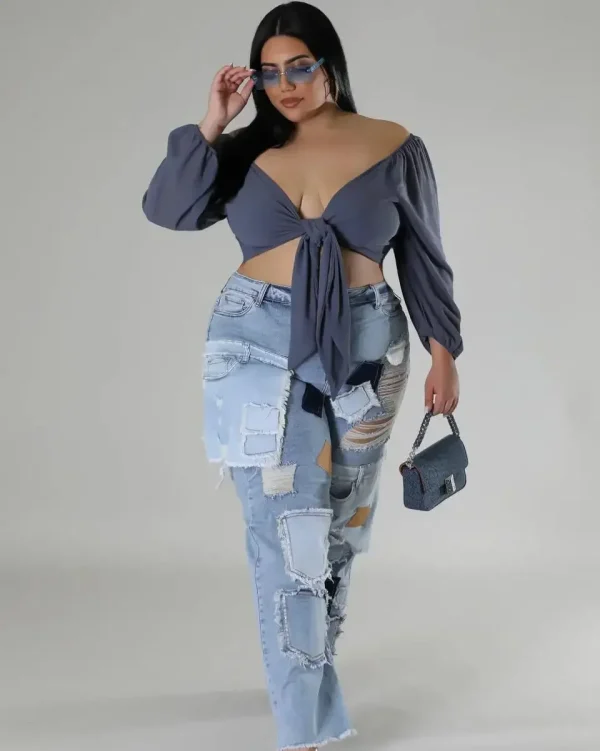 Women Streetwear Cargo Straight Denim Pocket Patchwork Wide Leg Jeans Pants 2025 Fall Fashion Ripped Out Party Trousers - Image 5