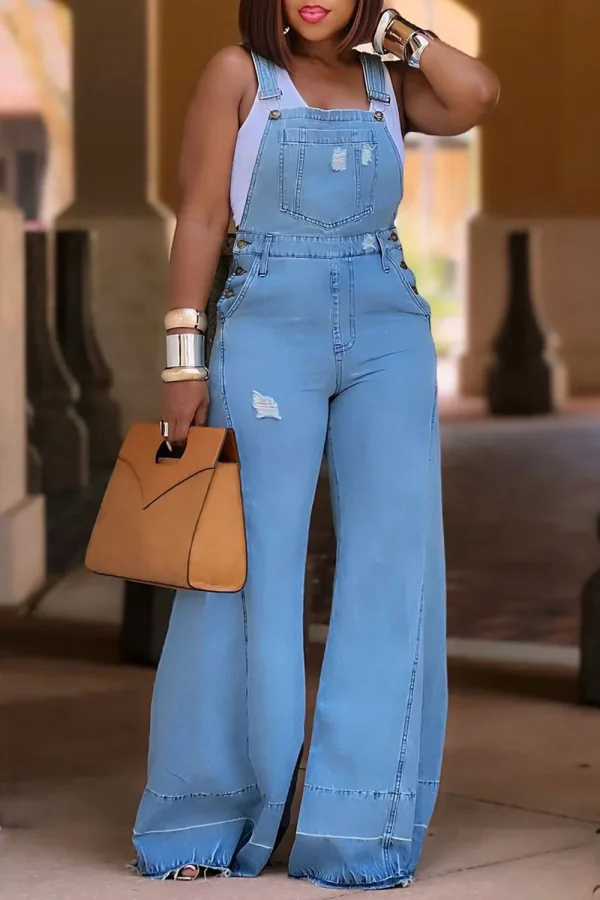 Streetwear Button Jean Jumpsuits for Women Clothing Adjustable Strap Wide leg Pants Denim Rompers One Piece Overalls Plus Size - Image 3