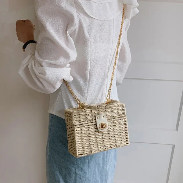 Summer Box Small Purse and Handbags For Women Rattan Straw Woven Crossbody Shoulder Bags Female Fashion Chain Travel Beach Bags - Image 2