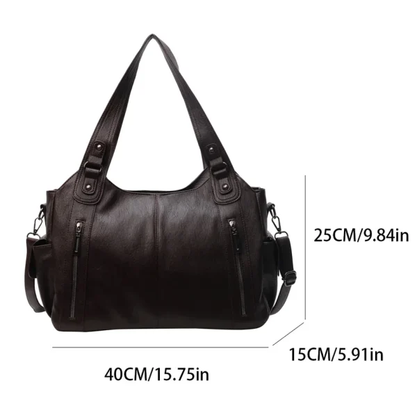New Solid Zipper Dual Main Pockets High Capacity Handbag For Women Sewing Thread PU Fashion Ladies Bag Shoulder Bag - Image 4