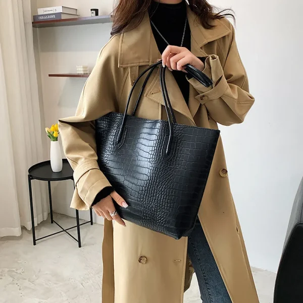 Woman Tote Bags Large Capacity Shopper Designer Handbags For Women Fashion Stone PU Leather Casual Luxury Shoulder Women's Bags - Image 4