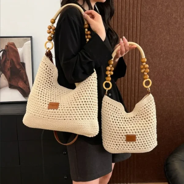 Beach Summer Bag for Women Mesh Woven Shoulder Bag Adjustable Strap Handbag Large Capacity Hobo Bag for Travel Vacation - Image 4