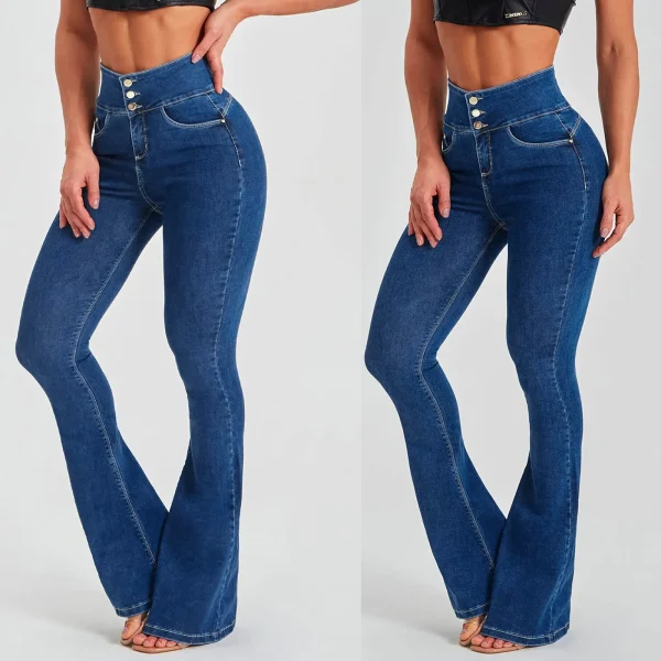 Womens High Waist Flare Pants Classic Winter Casual Slim High Waist Jeans Denim Pencil Pants Street Vintage Hip Hop Trousers - Image 2
