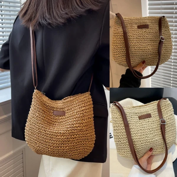 Woven Summer Fashion Straw Bag Beach Holiday Crossbody Bag Shopping Large Capacity Shoulder Handbag Messenger Ladies Women - Image 5