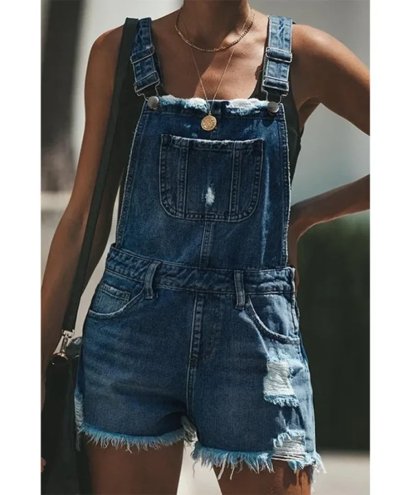 Spliced Ripped Overalls Women Jean Rompers Denim Shorts Distressed One Piece Backless Sexy Washed Jeans Casual Vintage Hole - Image 6