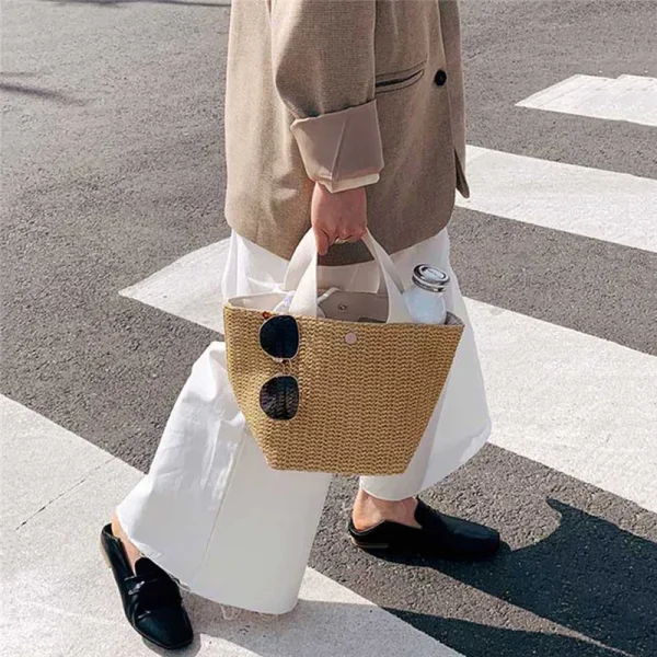 Elegant Ladies Straw Woven Handbag Women Holiday Beach Casual Tote Top-Handle Bags Fashion Retro Shoulder Bags 2025 - Image 3