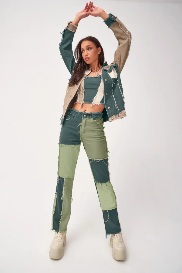 2025 Hot Sale Mixed Color Patchwork Jeans For Women Fashion High Stretch Denim Straight Pants Street Hipster Trousers XS-2XL - Image 6