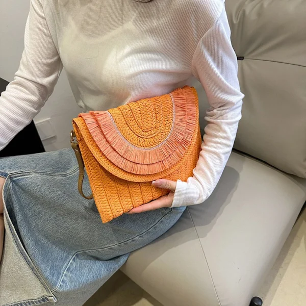 Raffia Straw Weaven Bags Fashion Ladies Wrist Clutches Summer Women Shoulder Crossbody Bags Handmade Handbags Purse Beach Bag - Image 6