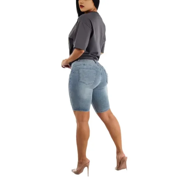 Fashion Solid Slim Butt Lifting Pants Women Elasticity Denim Shorts Casual Slimming Ripped Jeans Temperament Women's Short - Image 3