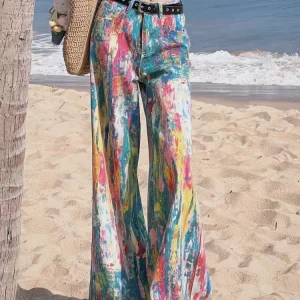 2025 Cyber Y2K Fashion Colorful Graffiti Paint Baggy New Jeans Pants For Women Clothing Gothic Wide Leg Lady Trousers Ropa Mujer